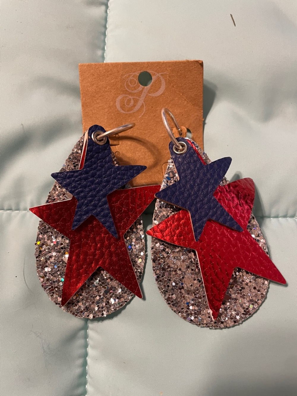 Plunder- Star Layered Glitter Statement Earrings - Red, Blue, Silver
